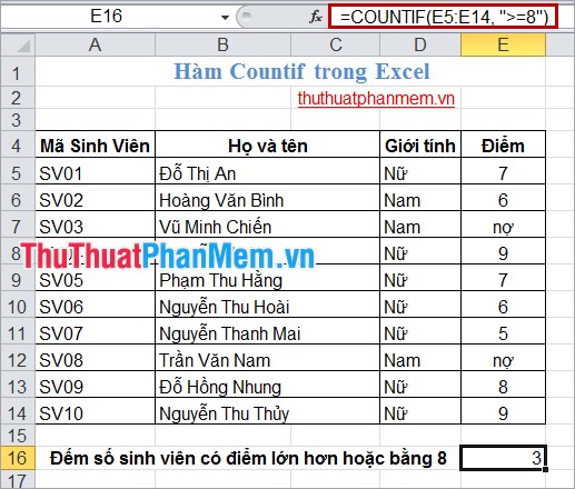 Excel counting functions: Count and Countif Picture 5