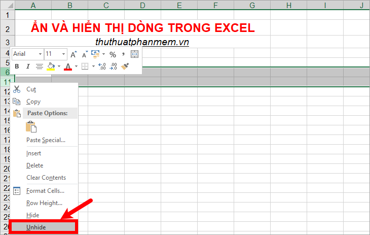 Excel with hidden lines - How to hide lines and display hidden lines in Excel Picture 8