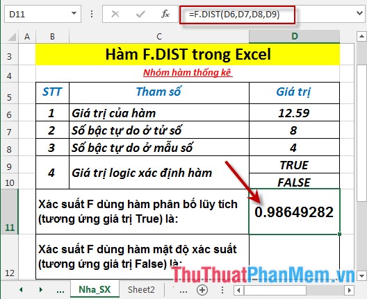 F.DIST - The function returns the probability distribution F in Excel Picture 4