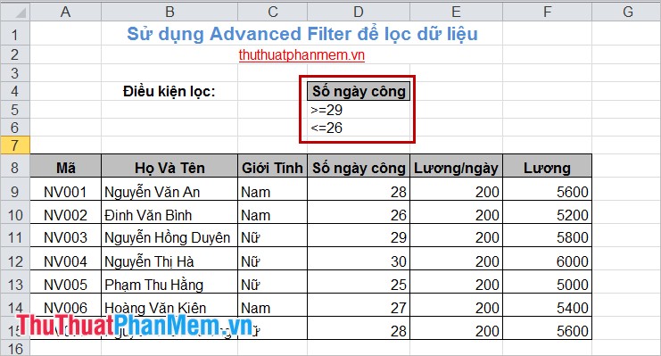 Filter data in Excel with Advanced Filter Picture 5