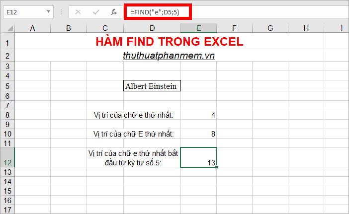 FIND function in Excel - Usage and examples Picture 4