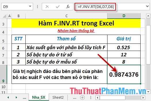F.INV.RT function - The function returns the right-inverse head value of the probability distribution F in Excel Picture 4