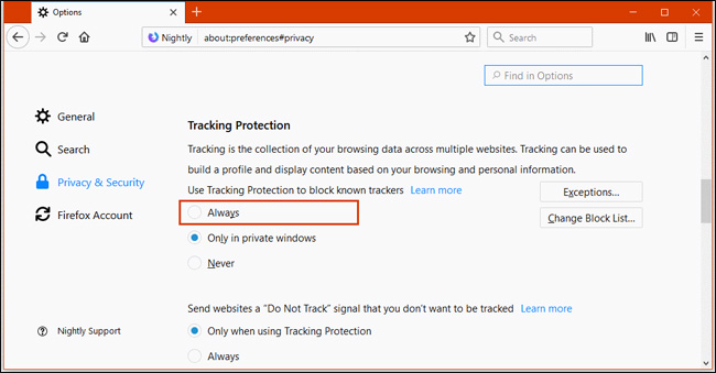 Firefox 57 Adds The Option For Tracking Protection