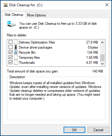 Fix error 0x80070070 : Using Disk Cleanup Tool to Free up Space in C Drive Picture 3