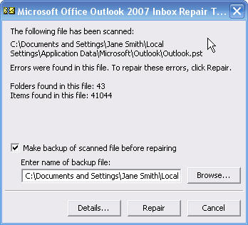 Fix PST file with Outlook's Inbox Repair tool Picture 3