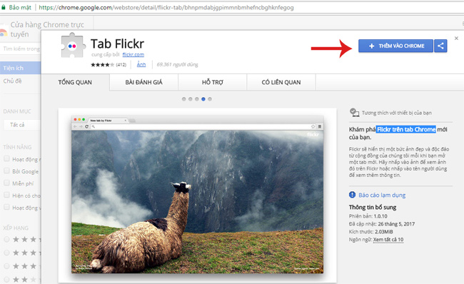 Flickr, extension helps you get a beautiful and unique picture every time you open a new Tab on Chrome Picture 2