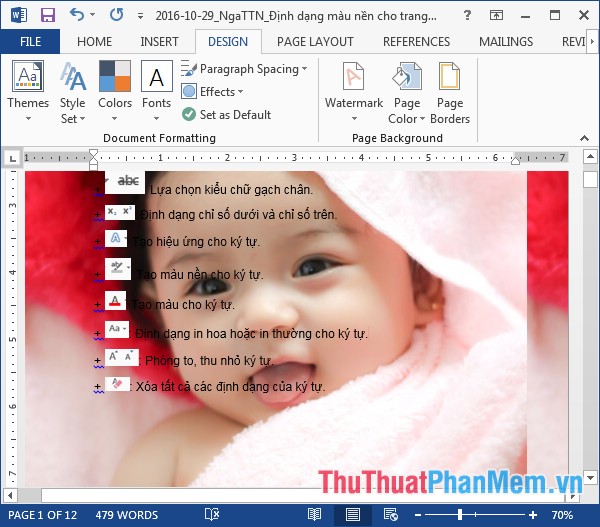 Format background color for text page in Word Picture 14