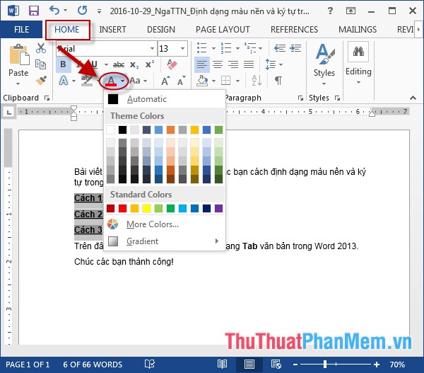 Format background colors and characters in Word Picture 12