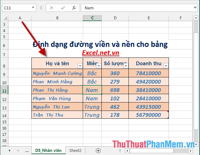 Format borders and background colors for tables in Excel