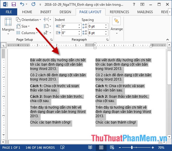 Format column text in Word Picture 6