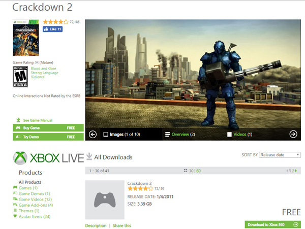 xbox store crackdown 2