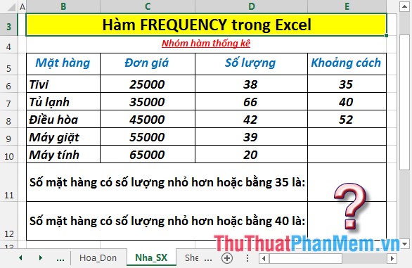 FREQUENCY function - Function that calculates and returns the frequency of occurrences of values ​​in a range in Excel Picture 2
