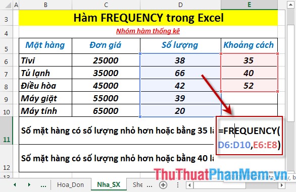 FREQUENCY function - Function that calculates and returns the frequency of occurrences of values ​​in a range in Excel Picture 3