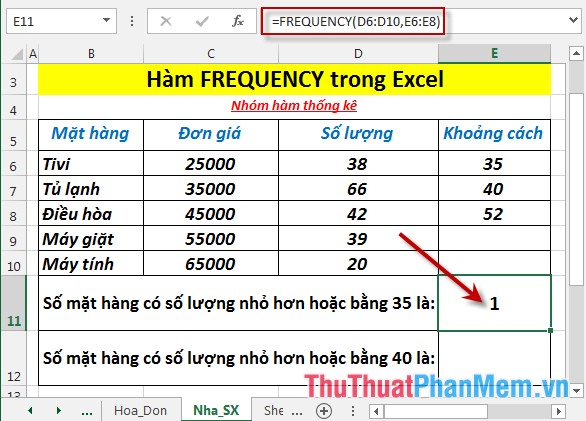 FREQUENCY function - Function that calculates and returns the frequency of occurrences of values ​​in a range in Excel Picture 4
