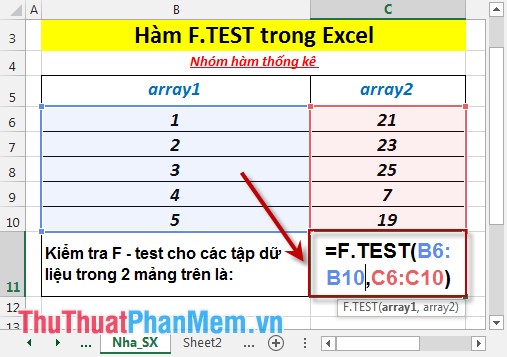 F.TEST function - The function returns the result of the F - test in Excel Picture 3