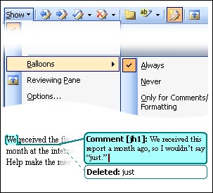Function Tracks Change, Comments in Microsoft Word Picture 5