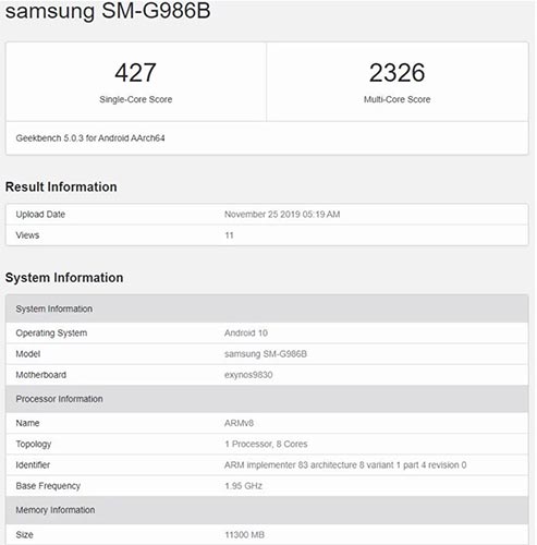 Galaxy S11 5G officially appeared on Geekbench with impressive specifications Picture 1