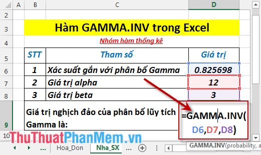 GAMMA.INV function - The function returns the inverse of the gamma distribution in Excel Picture 3
