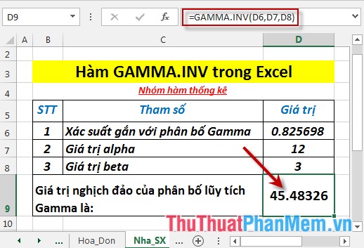 GAMMA.INV function - The function returns the inverse of the gamma distribution in Excel Picture 4