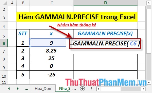 GAMMALN.PRECISE function - The function returns the natural logarithm of the gamma function, Γ (x) in Excel Picture 3