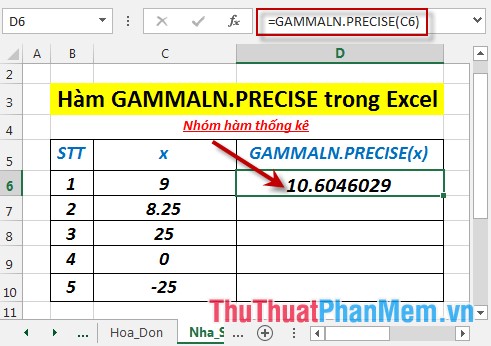 GAMMALN.PRECISE function - The function returns the natural logarithm of the gamma function, Γ (x) in Excel Picture 4