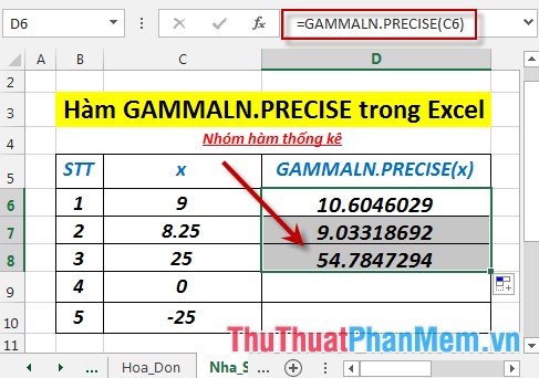 GAMMALN.PRECISE function - The function returns the natural logarithm of the gamma function, Γ (x) in Excel Picture 5