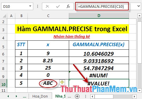 GAMMALN.PRECISE function - The function returns the natural logarithm of the gamma function, Γ (x) in Excel Picture 7