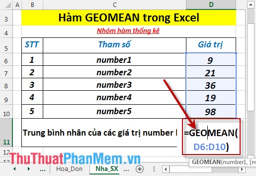 GEOMEAN function - The function returns the average of a positive array or range of data in Excel Picture 3