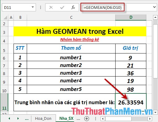 GEOMEAN function - The function returns the average of a positive array or range of data in Excel Picture 4