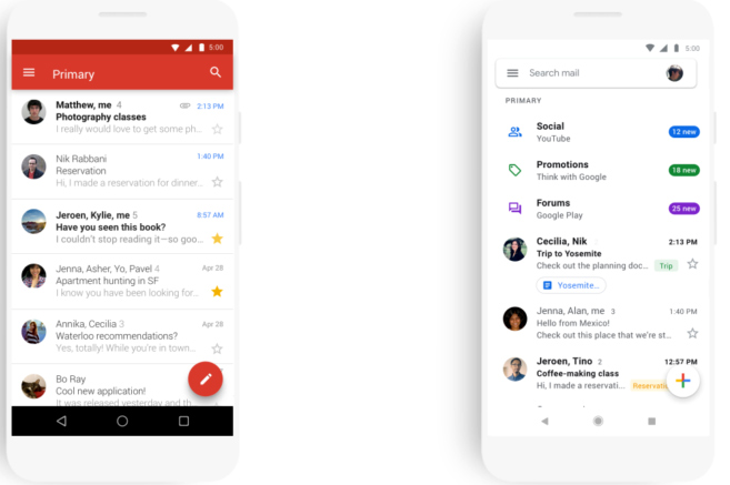 Gmail started updating the new Google Material Theme interface on both iOS and Android Picture 1