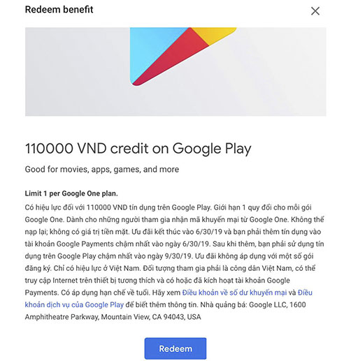 Picture 4 of Google One is available in Vietnam, customers register to receive 110,000 VND to Google account