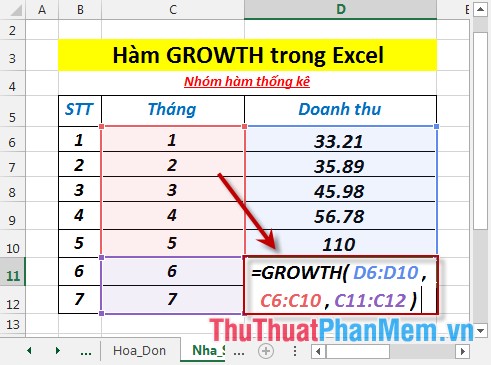 GROWTH function - The function calculates the exponential growth value using existing data in Excel Picture 3
