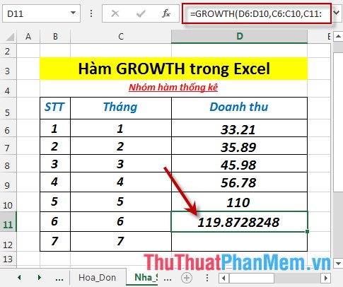 GROWTH function - The function calculates the exponential growth value using existing data in Excel Picture 4
