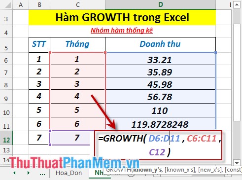 GROWTH function - The function calculates the exponential growth value using existing data in Excel Picture 5