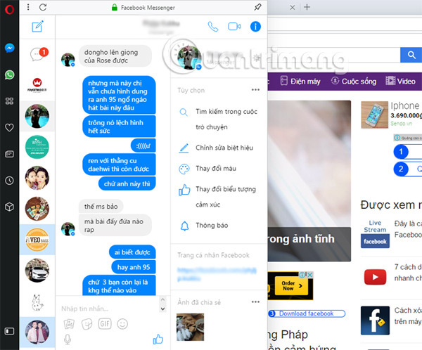 Guide to Facebook Messenger chat on Opera Picture 4