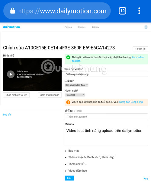 Guide to upload videos to Dailymotion on the phone Picture 13