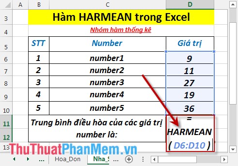 HARMEAN function - The function returns the harmonic average of a data set in Excel Picture 3