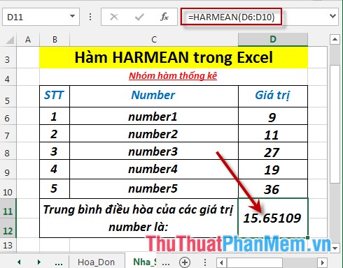 HARMEAN function - The function returns the harmonic average of a data set in Excel Picture 4