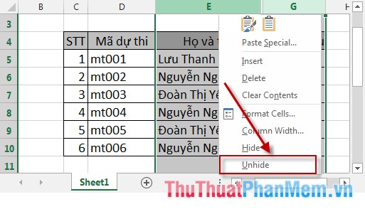 Hide and display columns and rows in Excel - TipsMake.com