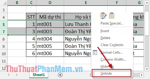 Hide and display columns and rows in Excel - TipsMake.com