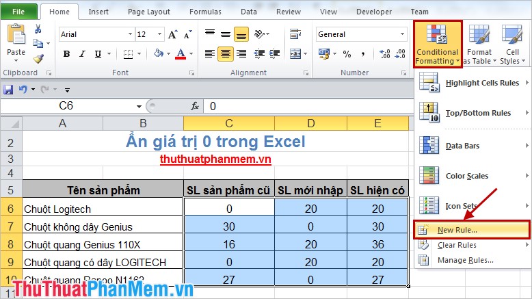 Hide value 0 in Excel