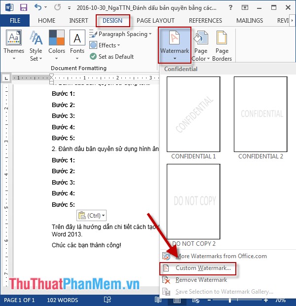 Highlight copyright by creating Watermark in Word Picture 1