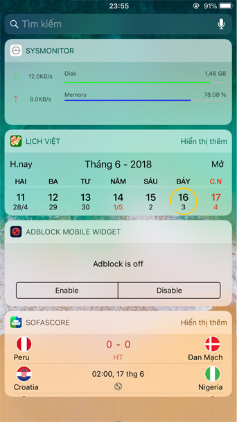 How to add 2018 World Cup schedule to widget widget for iOS, Android Picture 9