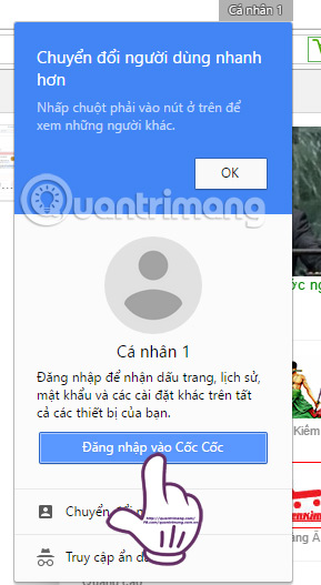How to add account on Coc Coc browser Picture 4