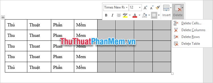 How to add columns and delete columns in Word Picture 8