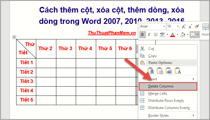 How to add columns, delete columns, add rows, delete rows in Word 2007, 2010, 2013, 2016 Picture 12