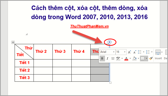 How to add columns, delete columns, add rows, delete rows in Word 2007, 2010, 2013, 2016 Picture 5