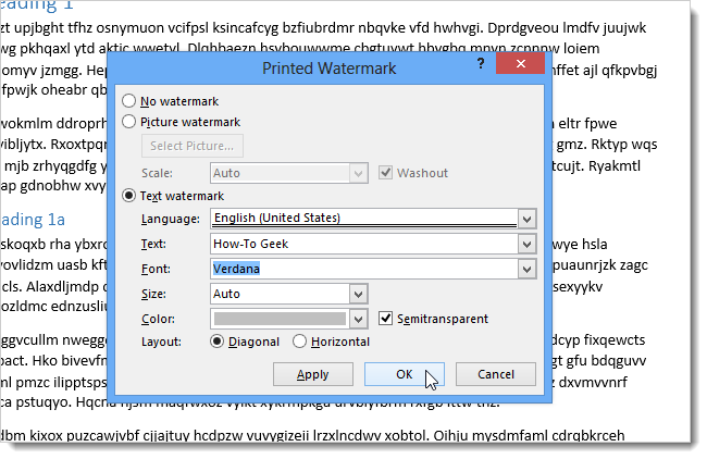 How to add copyright watermark text in Word 2013 Picture 6