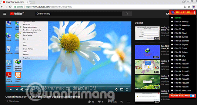 How to add effects, turn on Dark mode, remove ads and delete black space when watching YouTube Picture 2
