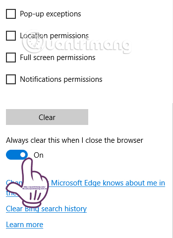 How to automatically clear your browsing history when exiting the Edge browser Windows 10 Picture 5